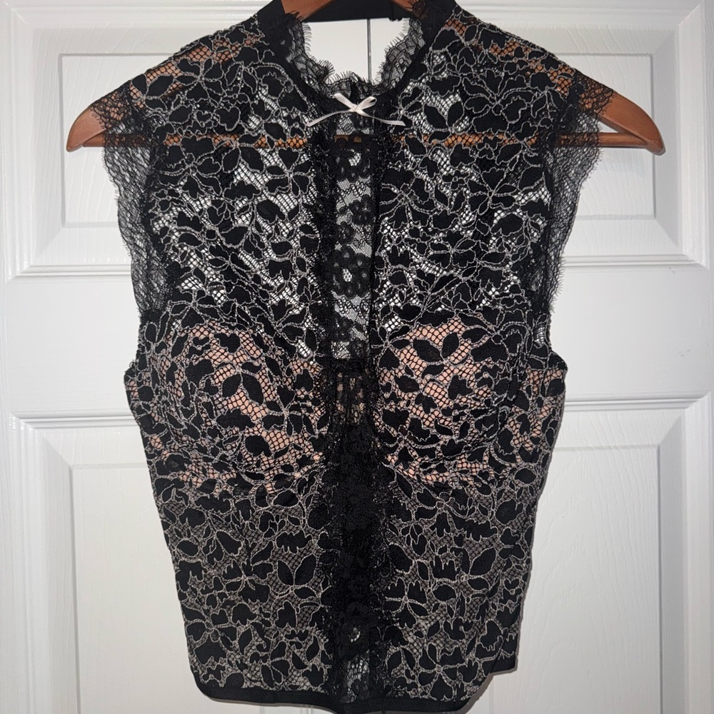 Victoria's Secret Black Sheer Lace Blouse